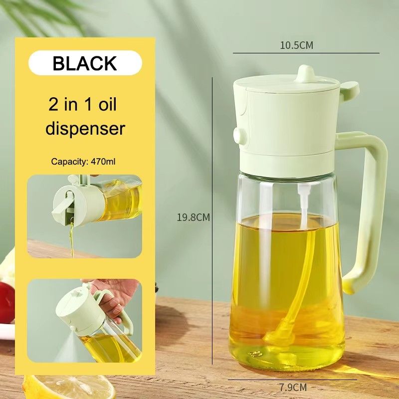 Cooking Kitchen Salad Barbecue 16oz/470ml 2 in 1 Oil Sprayer Bottle Olive Oil Dispenser Bottle for Kitchen and Air Fryer, Barbecue, Salad