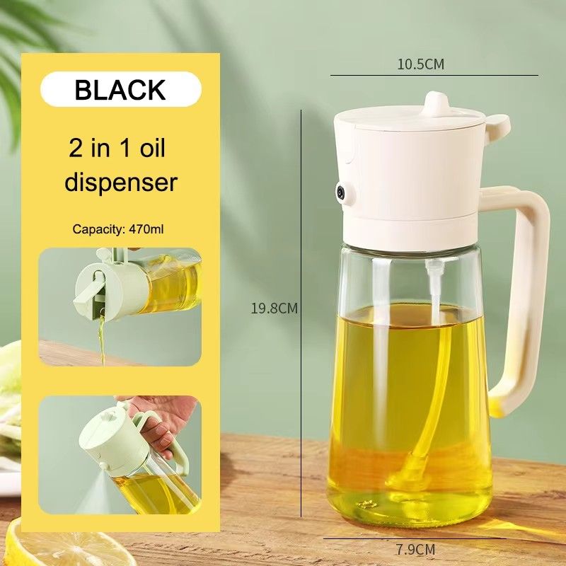 Cooking Kitchen Salad Barbecue 16oz/470ml 2 in 1 Oil Sprayer Bottle Olive Oil Dispenser Bottle for Kitchen and Air Fryer, Barbecue, Salad