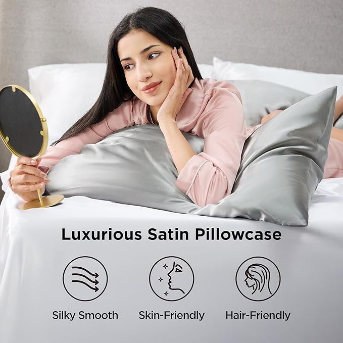 Satin Pillowcase 2 Pack Similar to Silk Pillow Cases Standard Size, Pillow Case for Sleeping Women with Envelope Closure, Gifts for Women Men, Champagne Gold, 20x26 Inches, 2pcs（No pillow core）