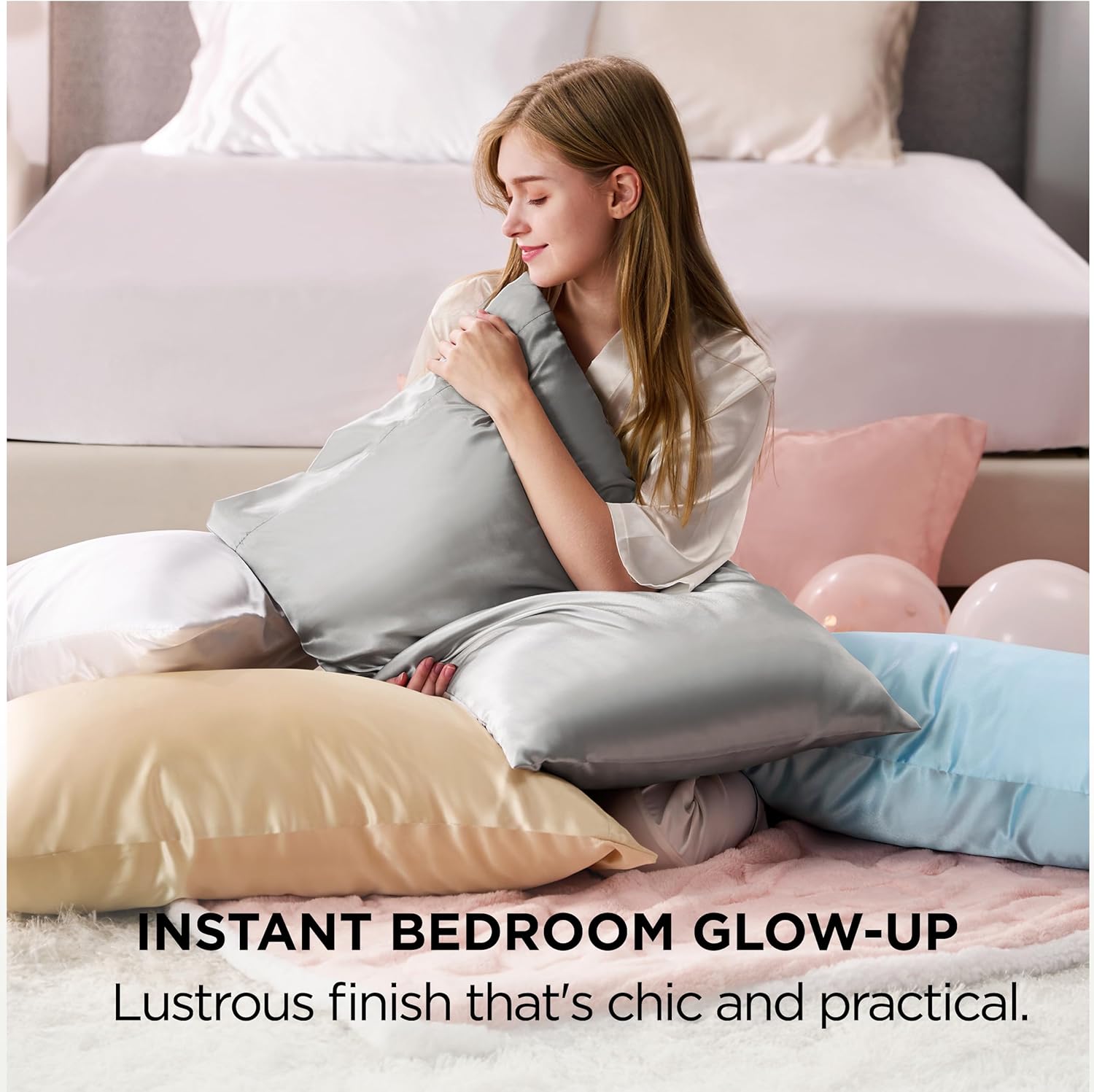 Satin Pillowcase 2 Pack Similar to Silk Pillow Cases Standard Size, Pillow Case for Sleeping Women with Envelope Closure, Gifts for Women Men, Champagne Gold, 20x26 Inches, 2pcs（No pillow core）