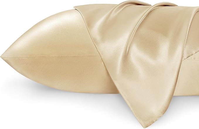Satin Pillowcase 2 Pack Similar to Silk Pillow Cases Standard Size, Pillow Case for Sleeping Women with Envelope Closure, Gifts for Women Men, Champagne Gold, 20x26 Inches, 2pcs（No pillow core）