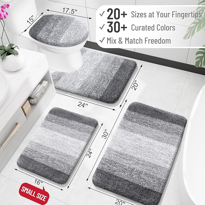 Bathroom Rugs Mat 16*24IN, Extra Soft Absorbent Microfiber Bath Rugs, Rubber Backing, Quick Dry, Machine Washable Bathtub Mats Carpet for Bathroom Floor, Tub and Shower, Home Decor Accessories Doormat