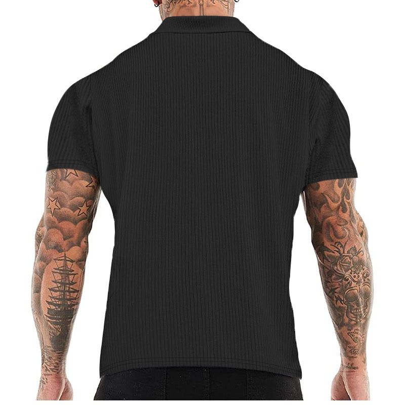 Summer Men's Casual Cardigan Top Loose Solid Color Short Sleeve Knitted Cross-Border Men t Shirt Casual Button Down Shirts for Men Cuban Collar Woven Textured Summer Beach Stretch Men Shirt