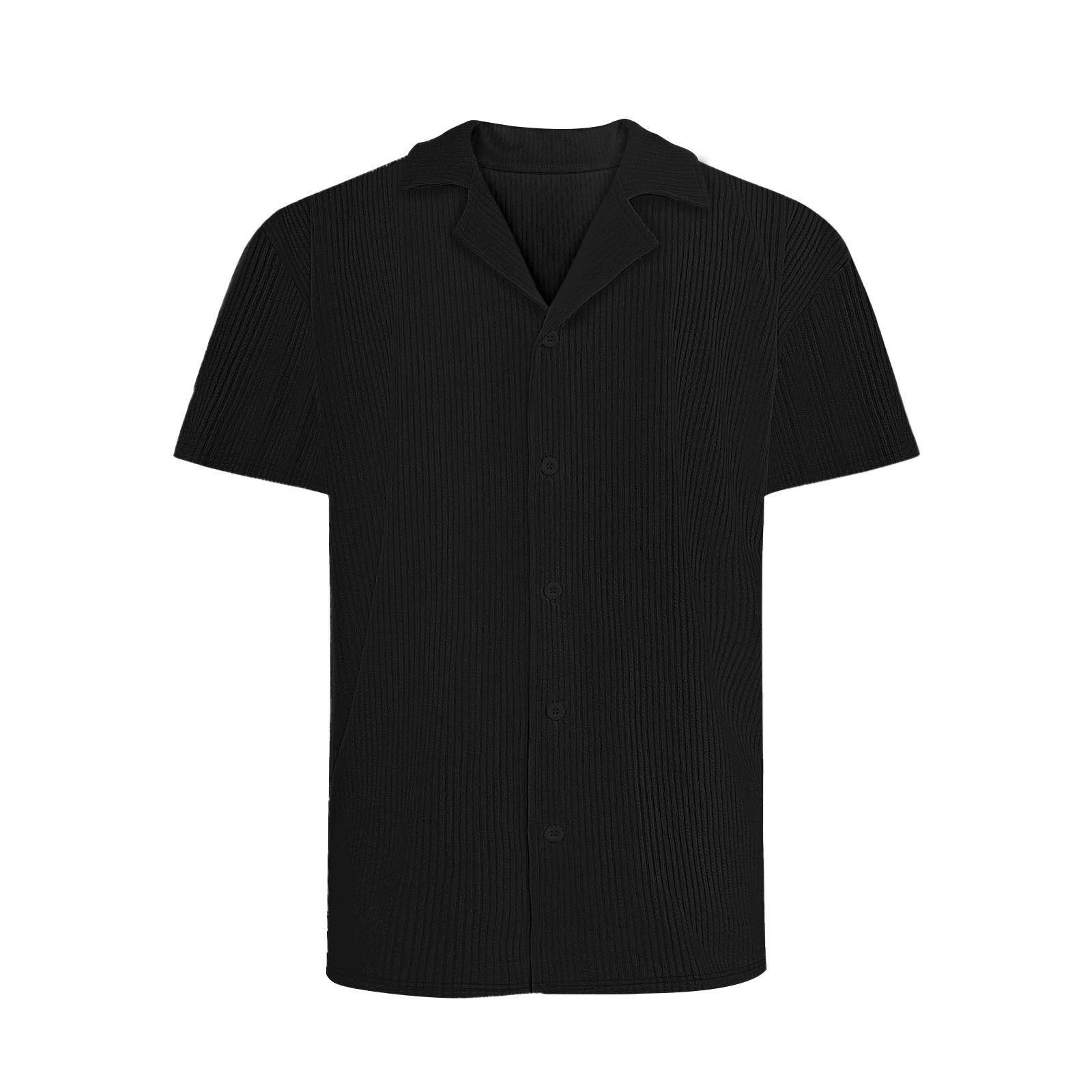 Summer Men's Casual Cardigan Top Loose Solid Color Short Sleeve Knitted Cross-Border Men t Shirt Casual Button Down Shirts for Men Cuban Collar Woven Textured Summer Beach Stretch Men Shirt