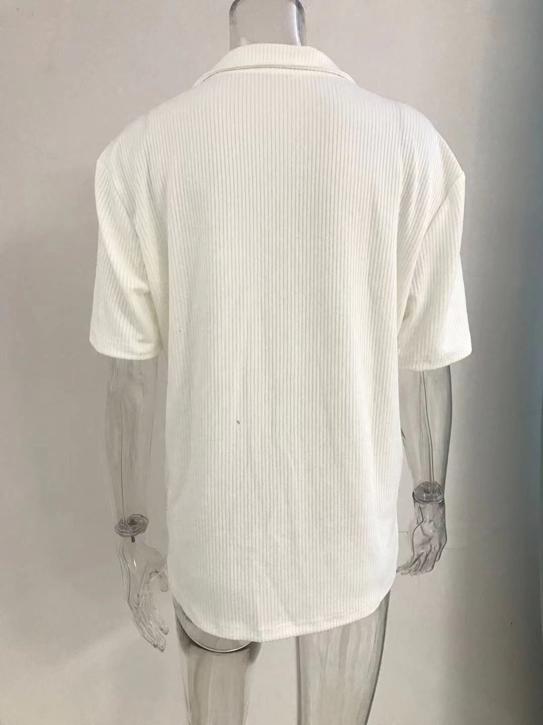 Summer Men's Casual Cardigan Top Loose Solid Color Short Sleeve Knitted Cross-Border Men t Shirt Casual Button Down Shirts for Men Cuban Collar Woven Textured Summer Beach Stretch Men Shirt