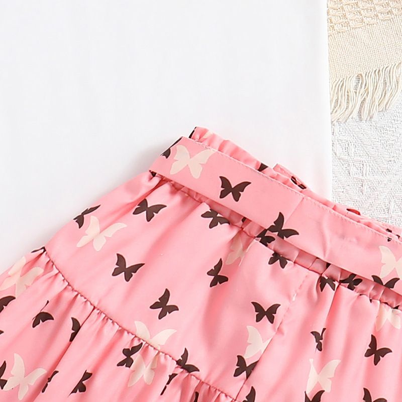 Children Girls Clothing Set Summer Bowknot Sleeveless Cotton Two Piece Suit Kids Clothes Girls Bow T-shirt + Printed Shorts Two Sets of Pantsuits Casual Outfit Baby Clothes Sets