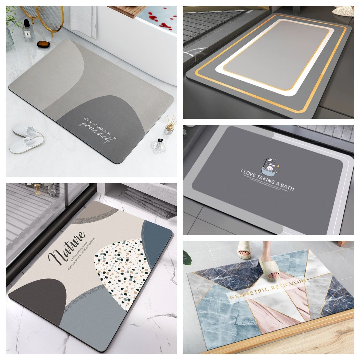 3.5mm Extra Thick Solid Color Bathtub Mats Home Non-slip Foot Absorbent Quick-drying Door Mat Bathroom Water Absorbent Rug Set Rubber Diatom Mud Anti Slip Diatomite Carpet Bath Mat Doormats Carpets