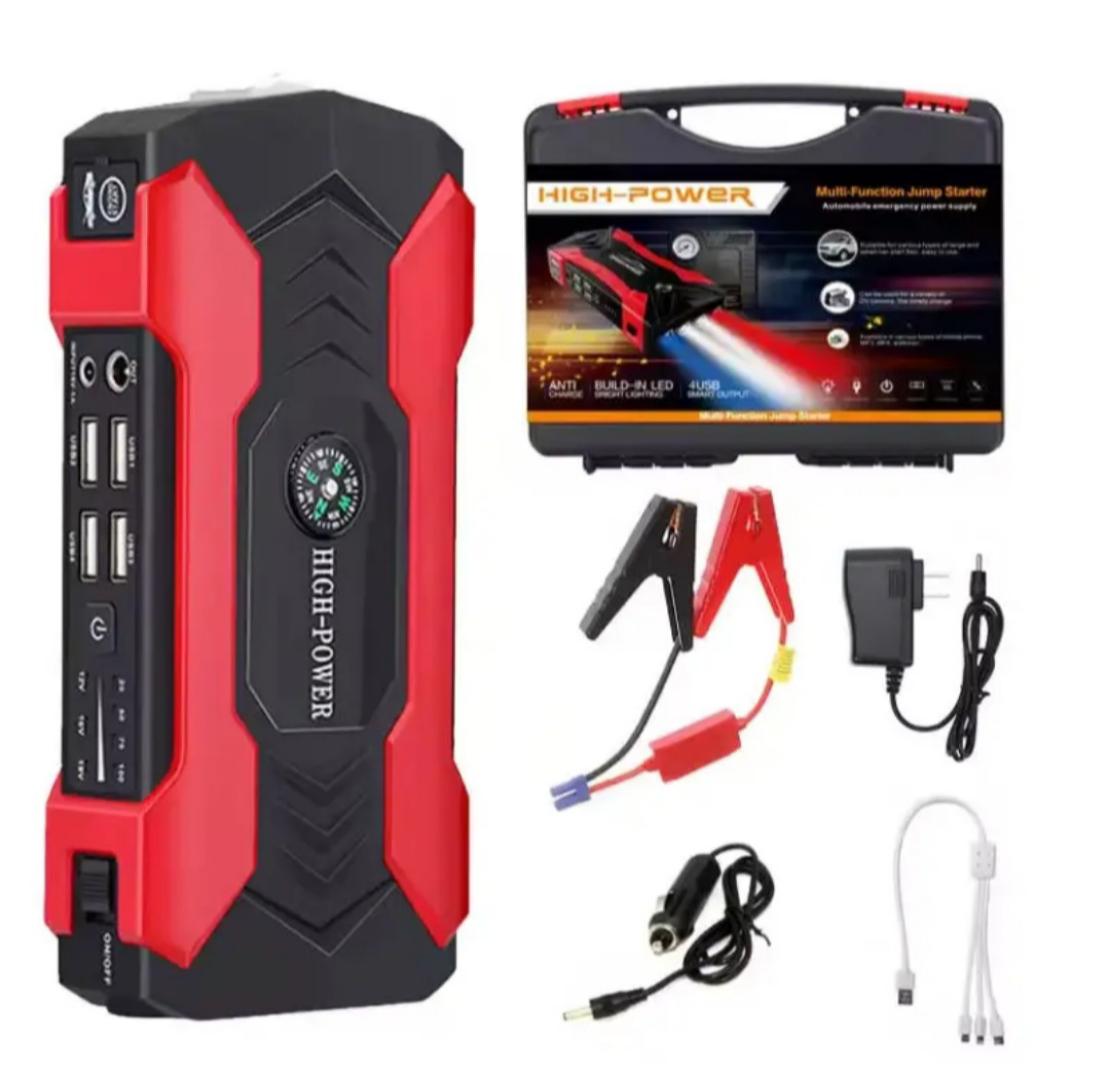 Portable 12V 99800mAh High Power Car Jump Starter Battery Booster Power With Built in Tire inflator Air Compressor pump and LED Flashlight.