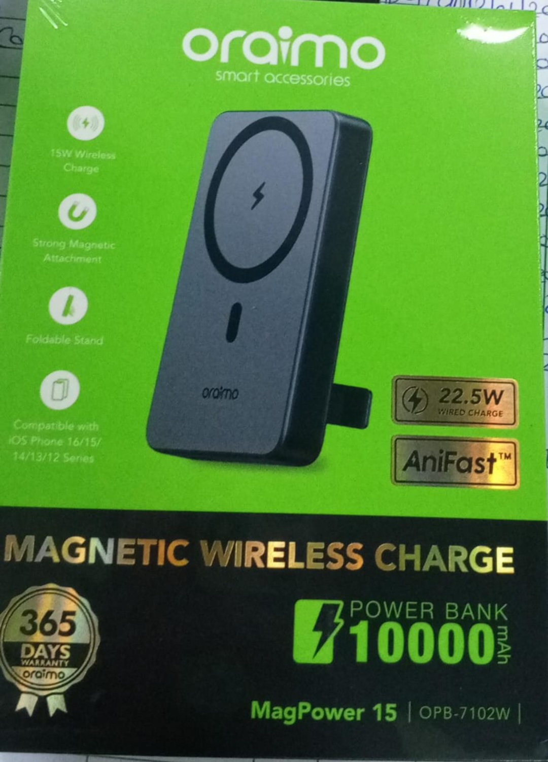 ORAIMO MAGNETIC WIRELESS CHARGER 15W OPB-7102W  10000mAh POWER BANK.