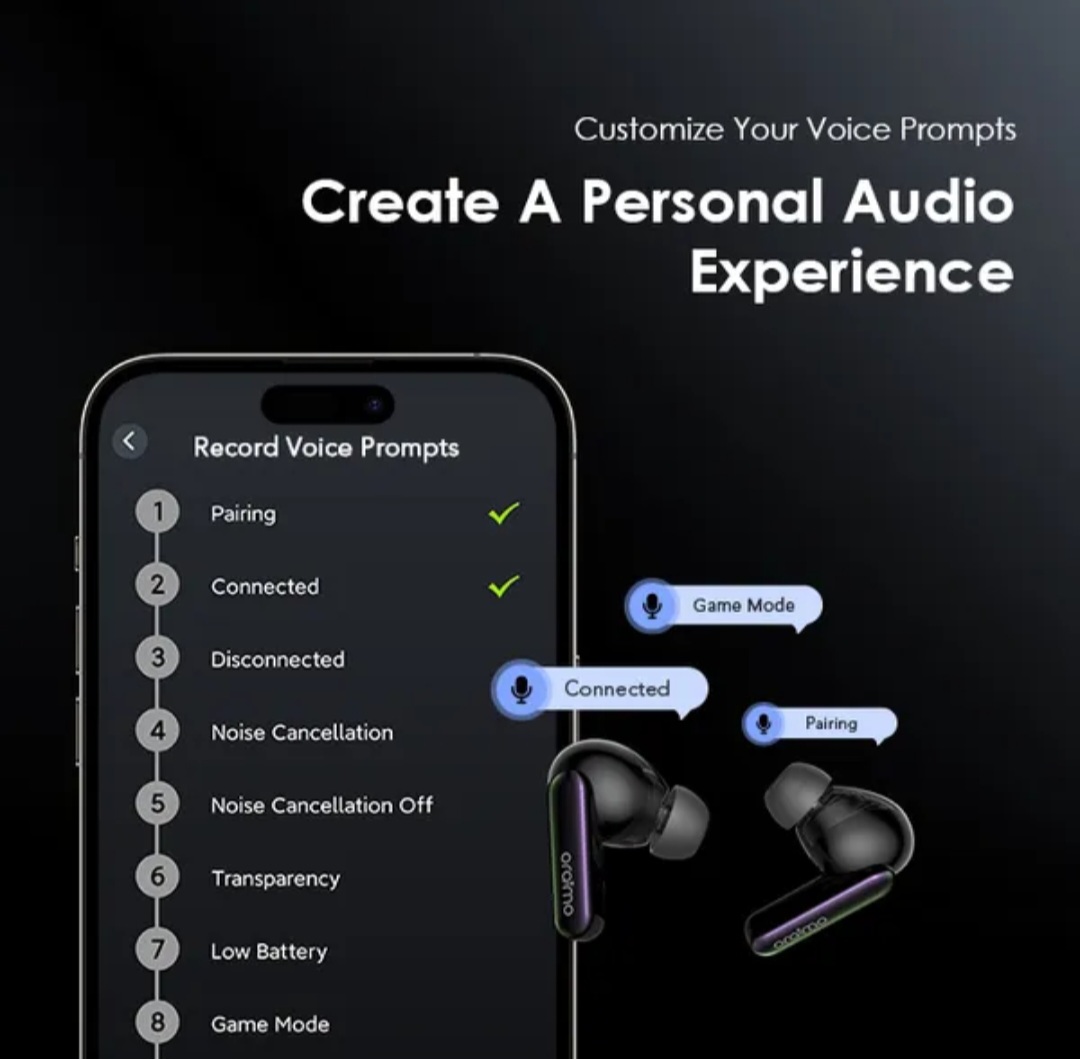 ORAIMO SPACE BUDS HYBRID ANC OSW-630 TRUE WIRELESS EARBUDS CUSTOMIZE VOICE PROMPT.
