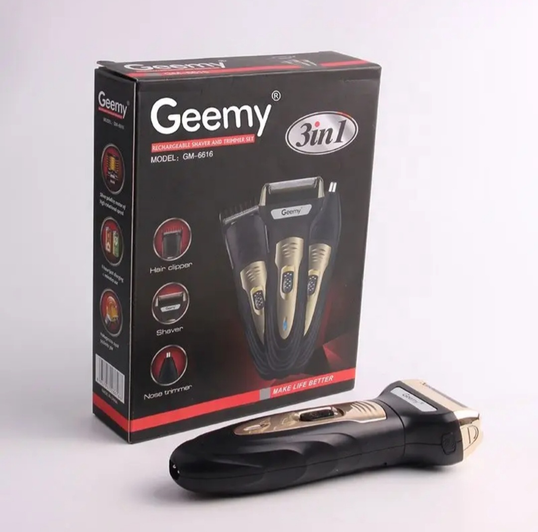 GEEMY GM-595 RECHARGEABLE 3 IN 1 HAIR CLIPPERS,SHAVER AND NOSE TRIMMER.