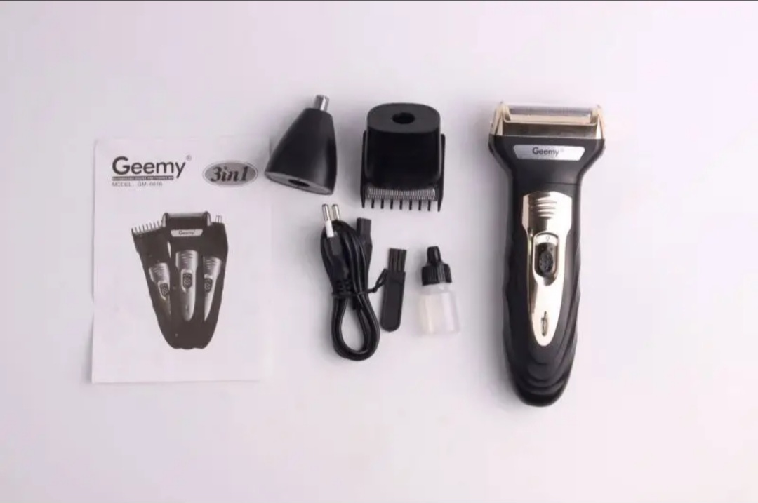 GEEMY GM-595 RECHARGEABLE 3 IN 1 HAIR CLIPPERS,SHAVER AND NOSE TRIMMER.