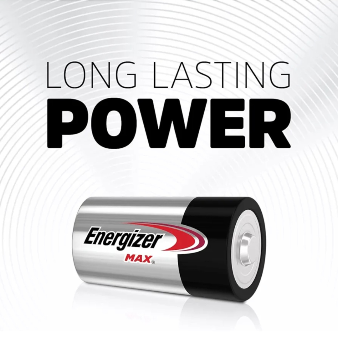 ENERGIZER MAX D BATTERIES (2 PACK). D CELL ALKALINE BATTERIES.