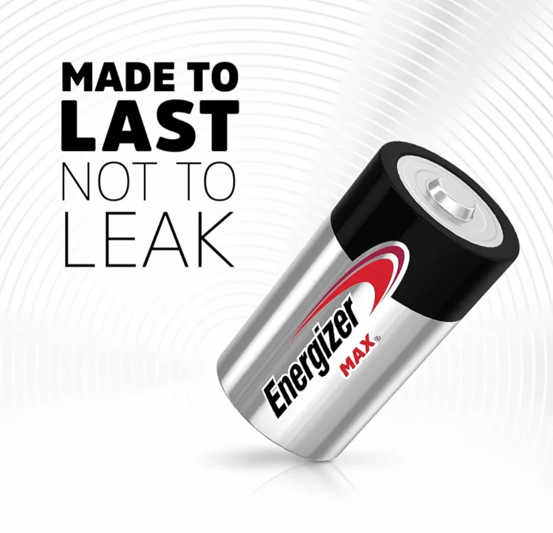ENERGIZER MAX D BATTERIES (2 PACK). D CELL ALKALINE BATTERIES.