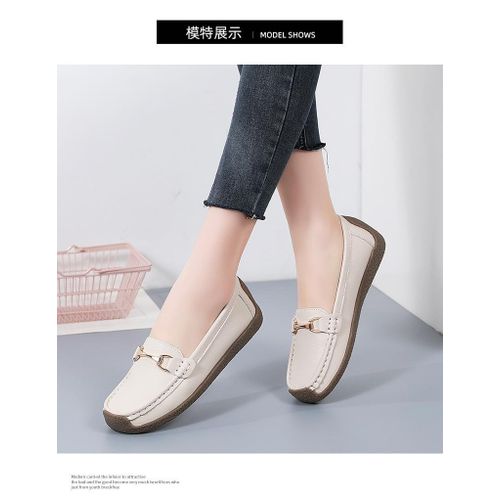 Fashion New Spring Loafers// Casual Ladies Flats// Soft Soled Mom's Shoes//Office//Comfortable-cream Nude