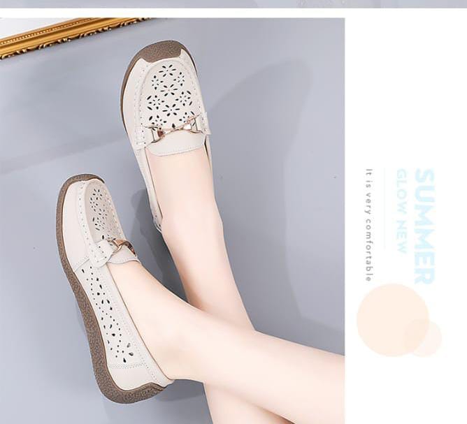 New Spring Loafers// Casual Ladies Flats// Soft Soled Mom's Shoes Comfortable-cream Nude