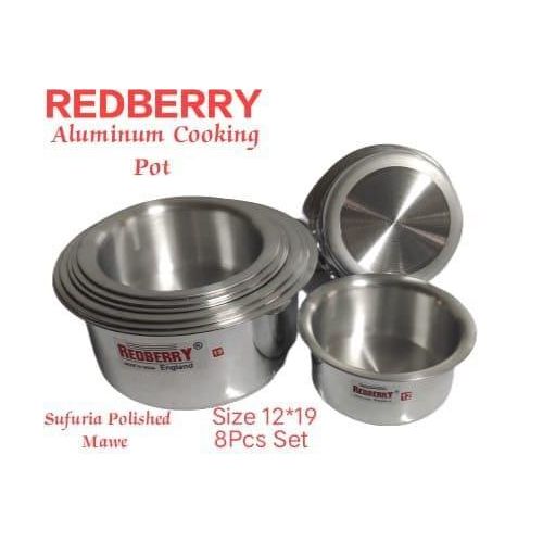 Redberry 8pc Premier Range Of Aluminium Cooking Pots//Stainless Steel Sufurias//No Lids