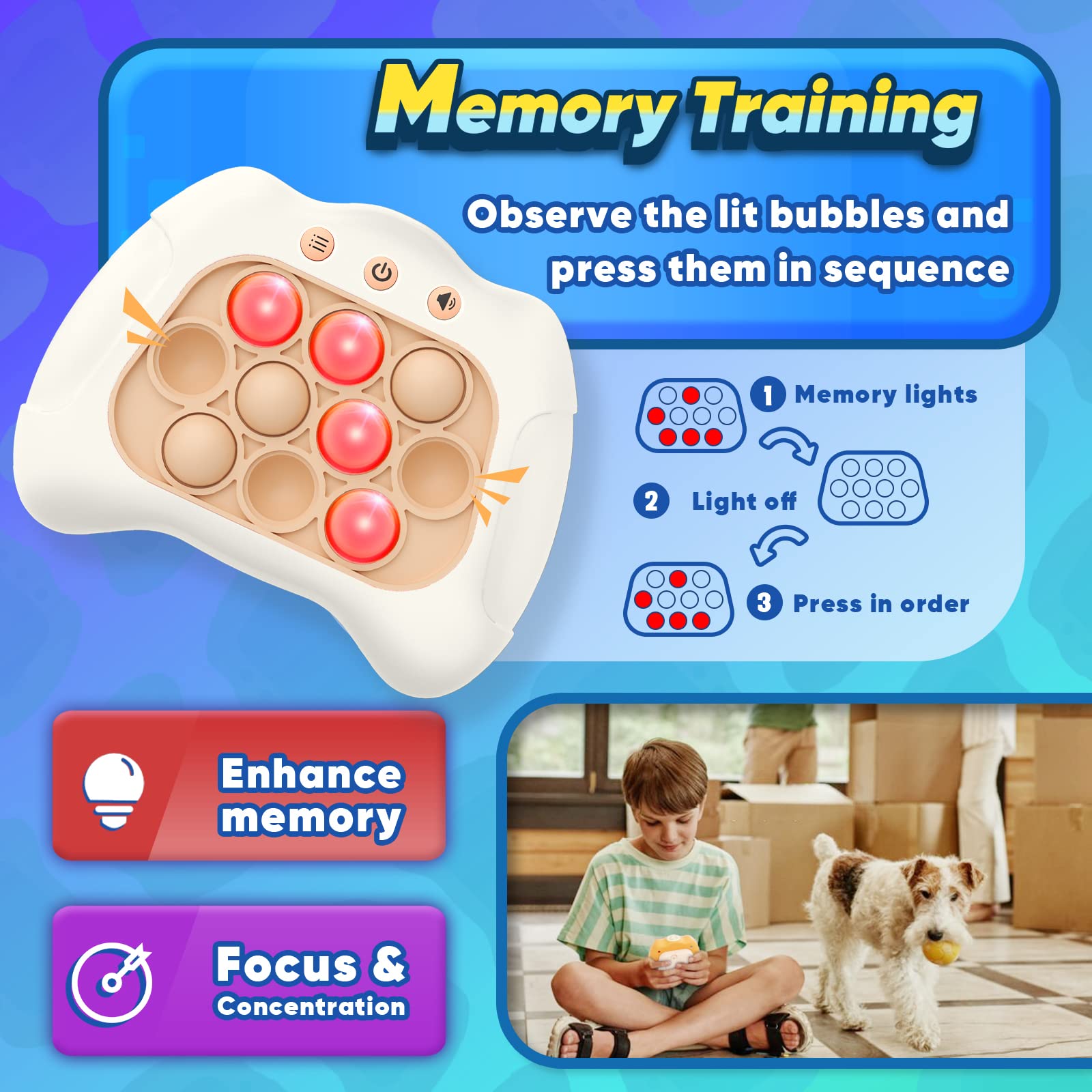 Handheld Game Sensory Fidget Toys for Kids Age 6-12, Birthday Gifts for 3 4 5 6 7 8 9 Year Old Boys & Girls & Teens-White