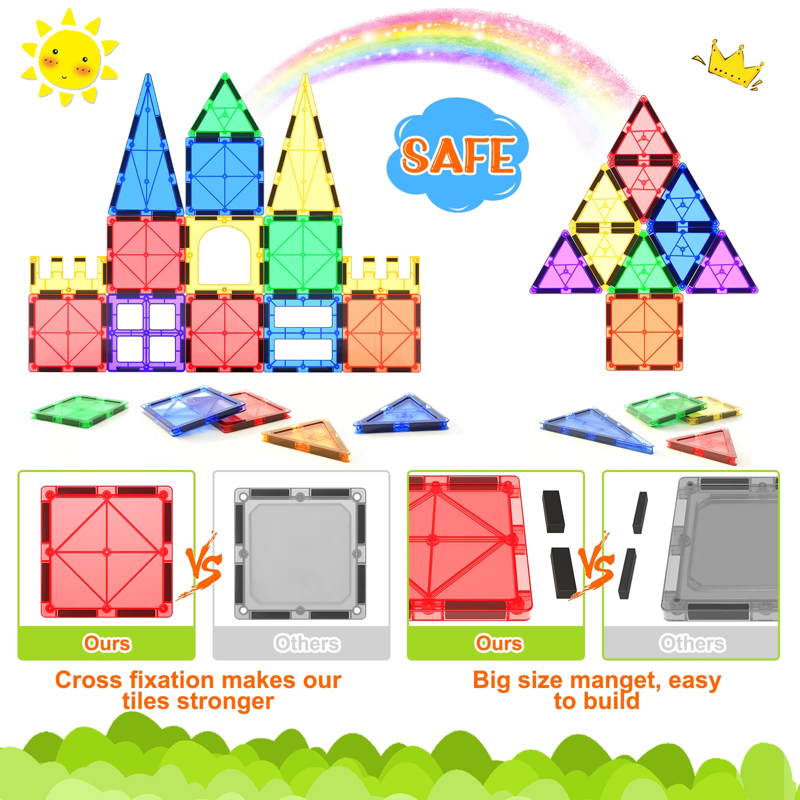 Magnetic Building Tiles for Kids,40 PCS Educational Magnetic Stacking Blocks for Boys Girls, Magnets Construction Toys,Stem Preschool Kindergarten Learning Toys