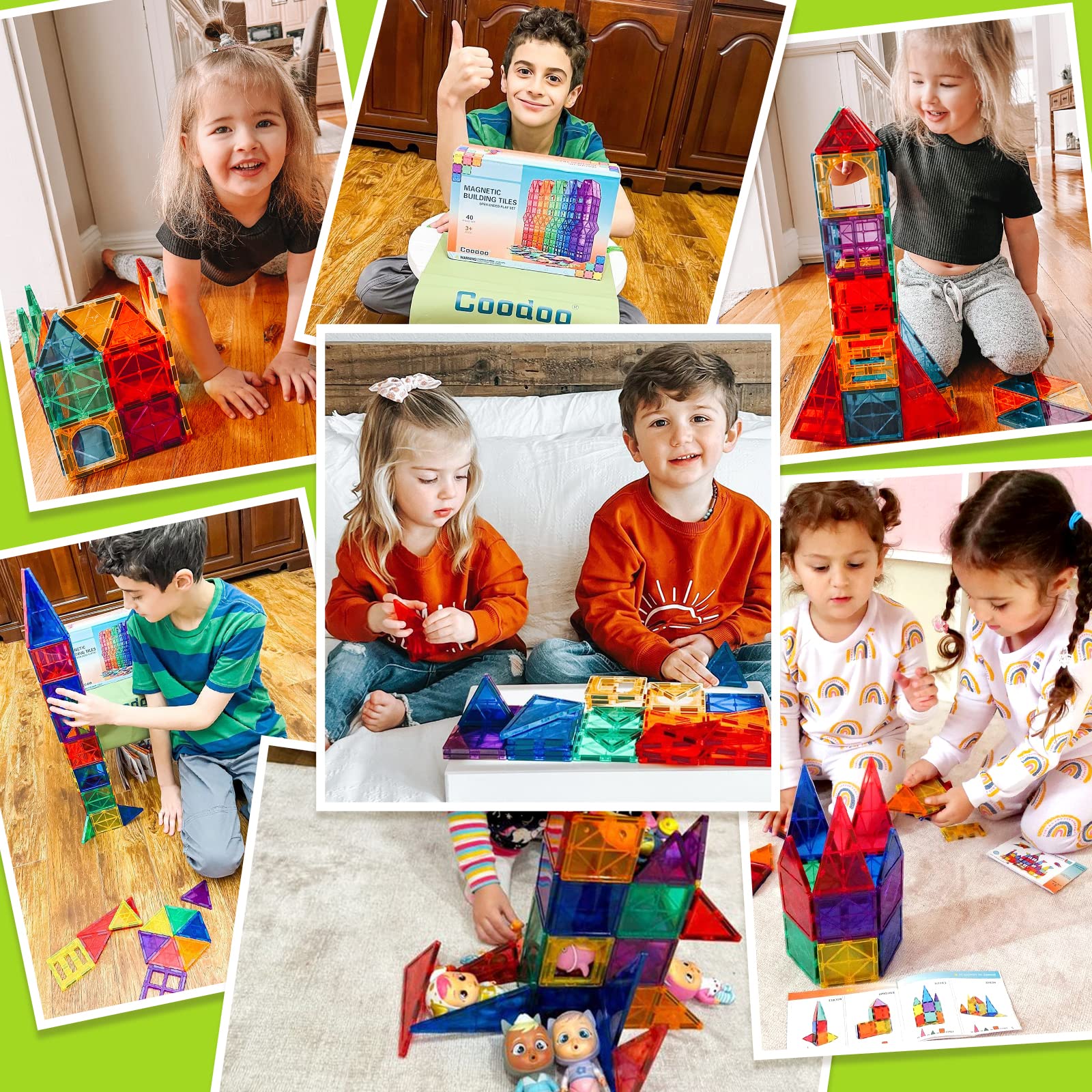 Magnetic Building Tiles for Kids,40 PCS Educational Magnetic Stacking Blocks for Boys Girls, Magnets Construction Toys,Stem Preschool Kindergarten Learning Toys