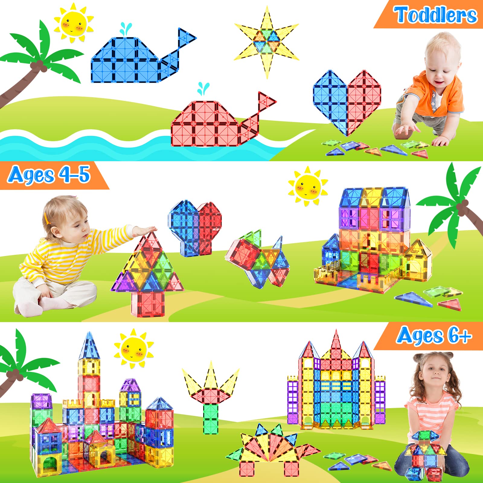 Magnetic Building Tiles for Kids,40 PCS Educational Magnetic Stacking Blocks for Boys Girls, Magnets Construction Toys,Stem Preschool Kindergarten Learning Toys