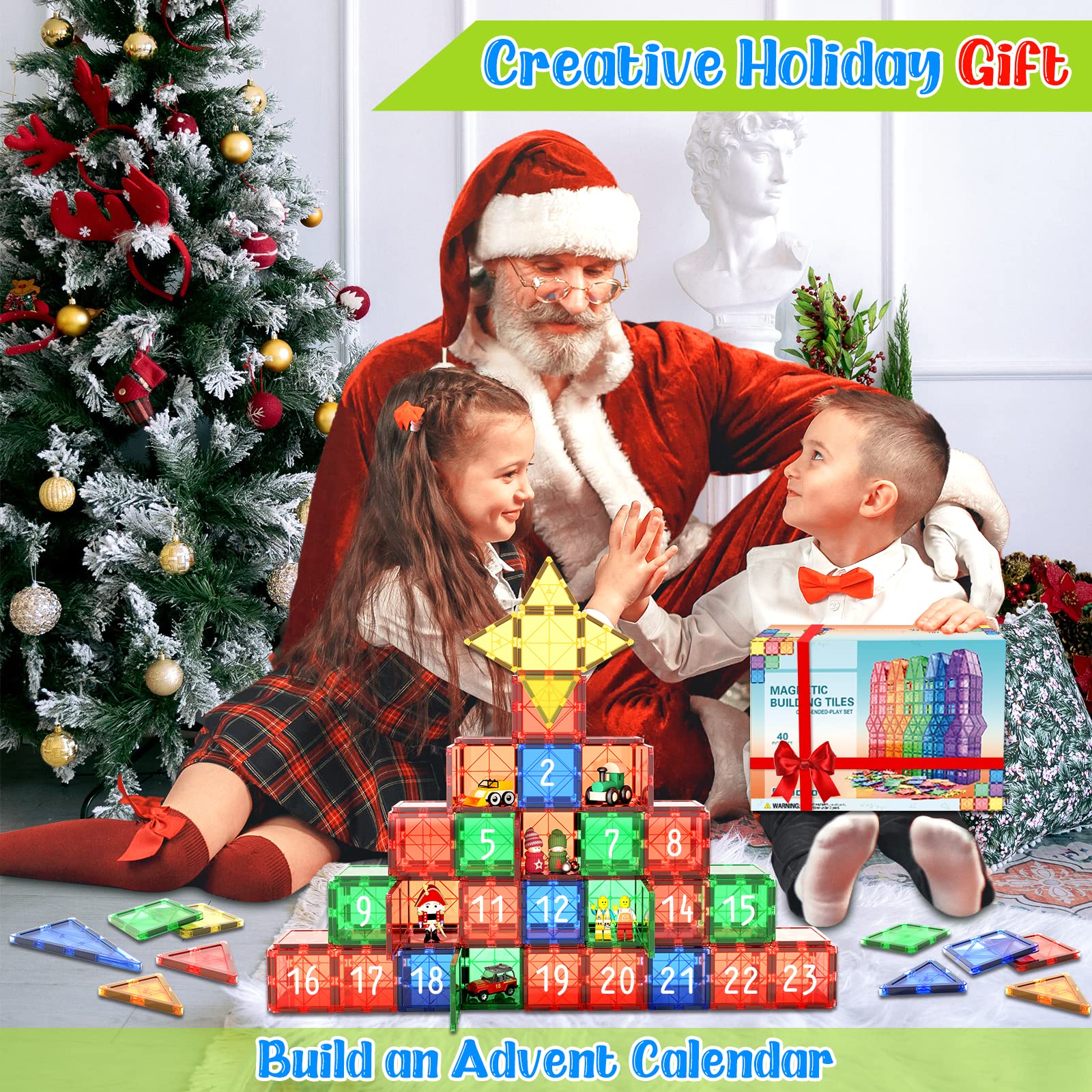 Magnetic Building Tiles for Kids,40 PCS Educational Magnetic Stacking Blocks for Boys Girls, Magnets Construction Toys,Stem Preschool Kindergarten Learning Toys