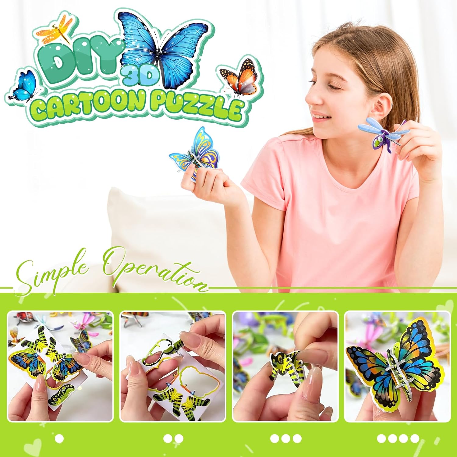 Educational 3D Cartoon Puzzle,3D Cartoon Jigsaw Creative Learning Model for for Boys & Girls Art DIY Craft Gift Decor
