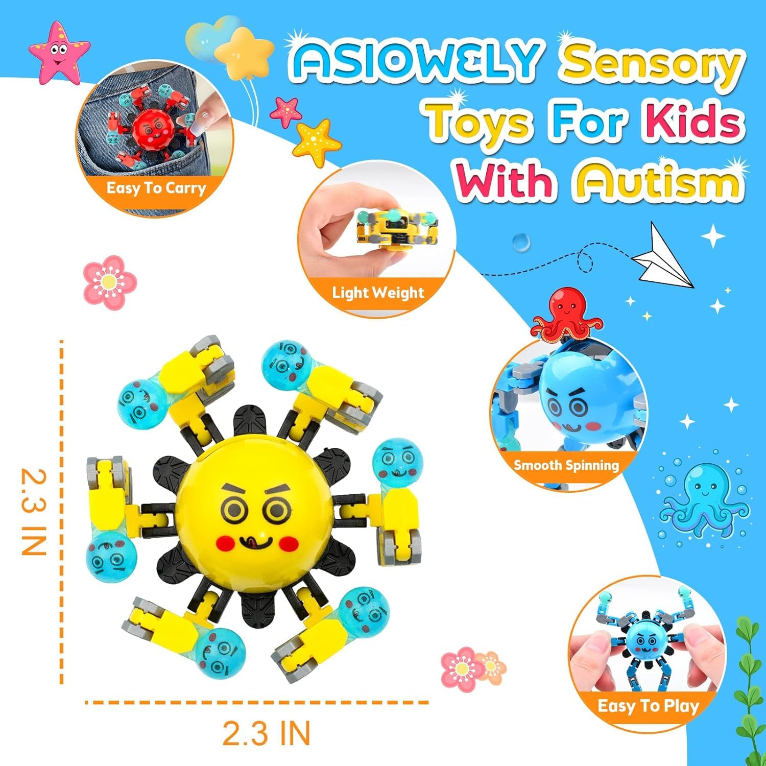 Transformable Fidget Spinner Toys for Kids and Adults, Teens with Autism ADHD Anxiety Relief,Birthdays Gifts for Boys Girl Travel Game