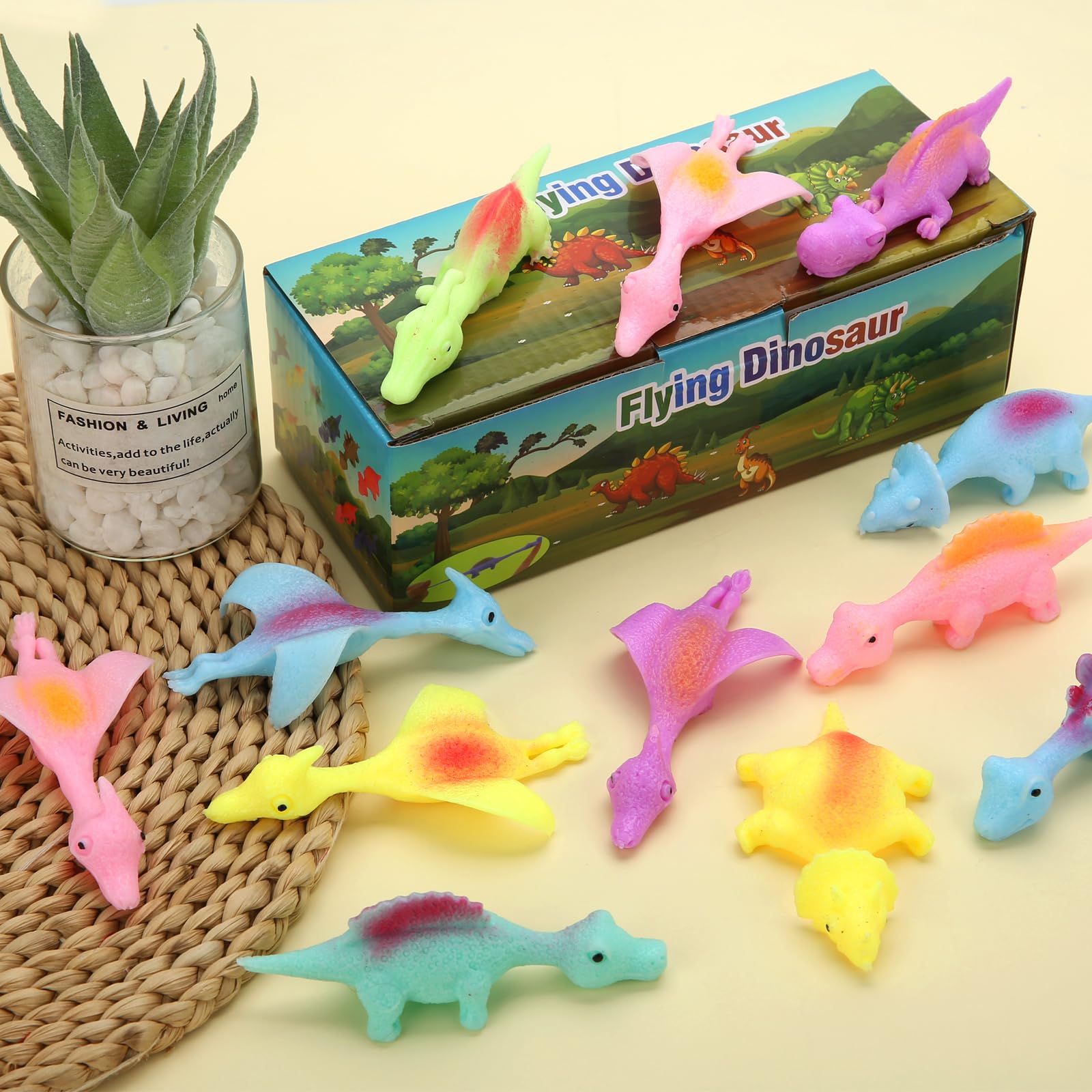 Slingshot Dinosaur Finger Toys, Party Favors for Kids Sticky Rubber Dino Flying Catapult Fidget Toys for Boys Girls Birthday Goodie Bag Easter Basket Stuffers Valentines Xmas Gifts