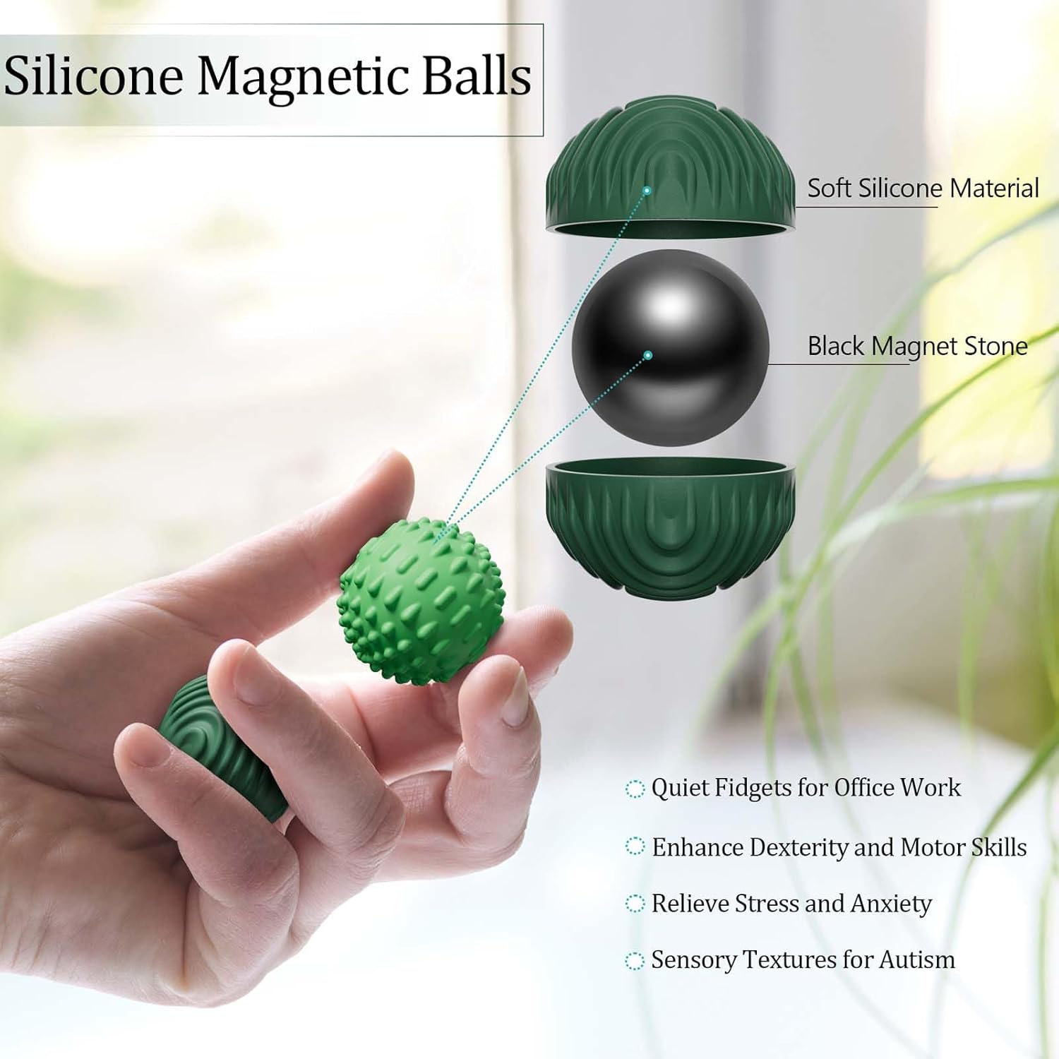 Silicone Magnetic Balls Fidget Toys for Adults & Teens,4PCS Stress Relief Sensory Toys for Autism ADHD Anxiety,Fun Textures Gadgets,Office Desk Toy,Stocking Stuffers for Women Men Teen Gift