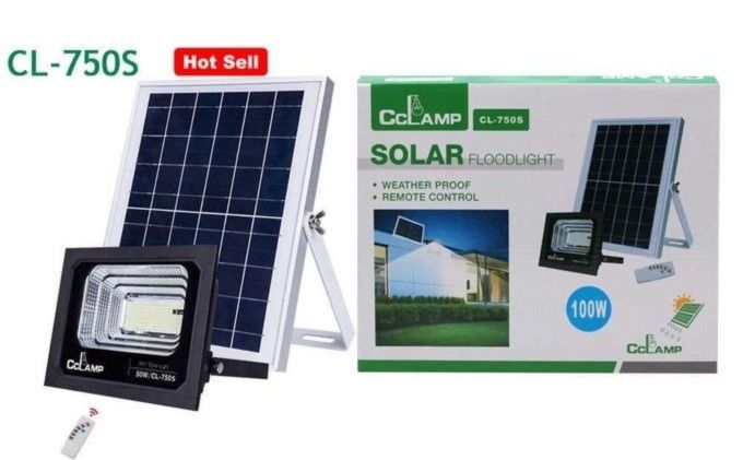 100Watts Solar LED Flood Light CCLAMP CL-750S with 16W Solar Panel and Lithium Iron Phosphate Battery 15000mAh