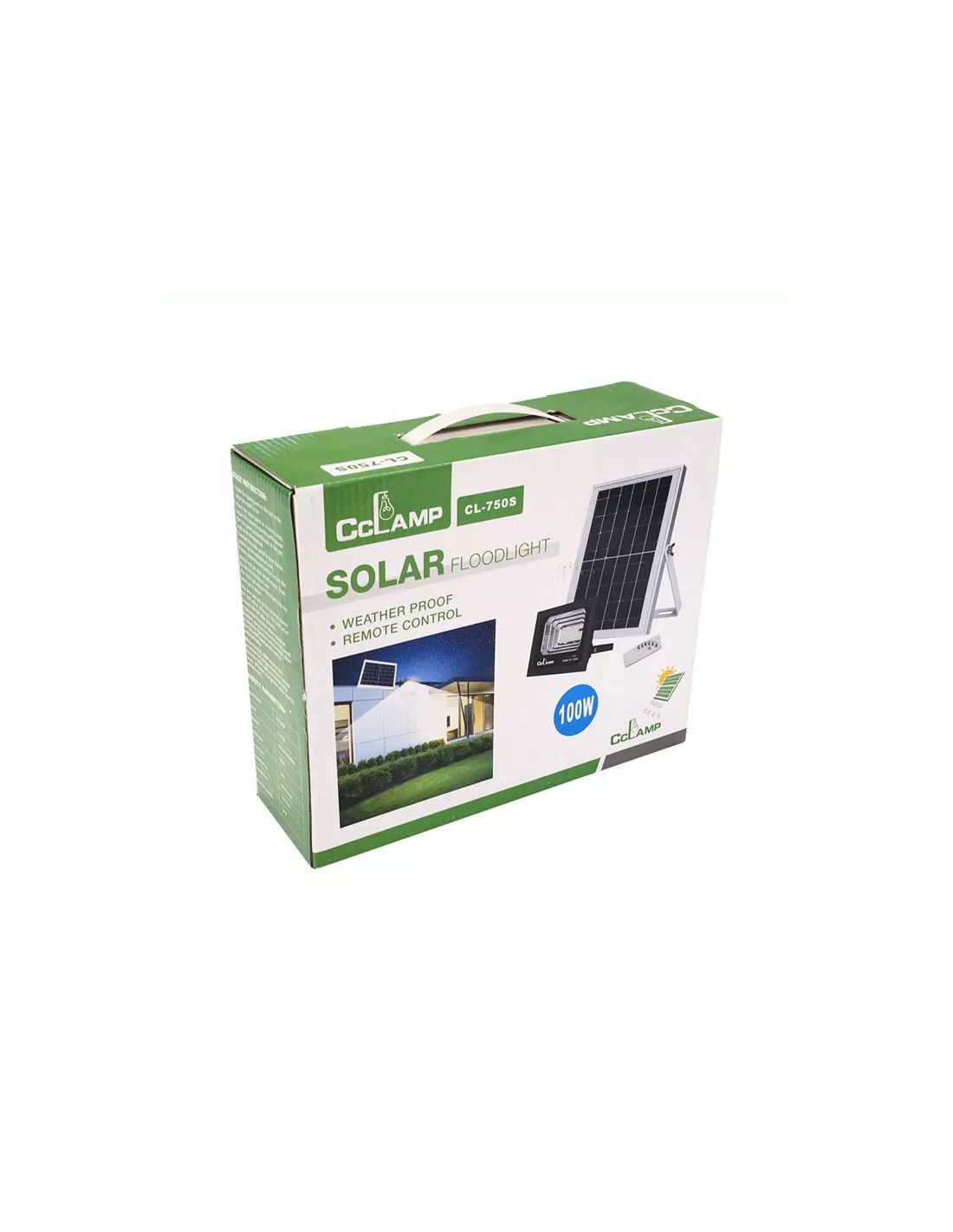 100Watts Solar LED Flood Light CCLAMP CL-750S with 16W Solar Panel and Lithium Iron Phosphate Battery 15000mAh