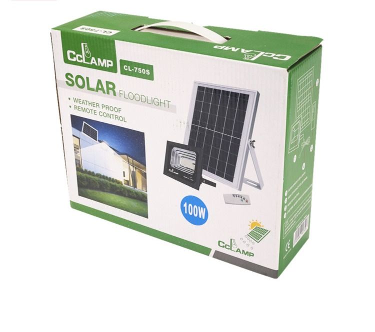 100Watts Solar LED Flood Light CCLAMP CL-750S with 16W Solar Panel and Lithium Iron Phosphate Battery 15000mAh