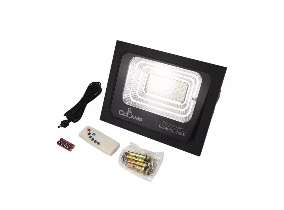 100Watts Solar LED Flood Light CCLAMP CL-750S with 16W Solar Panel and Lithium Iron Phosphate Battery 15000mAh