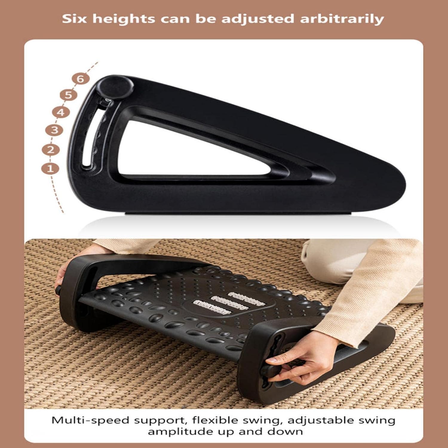 Under Desk | 6 Heights Adjustable Footrest | Foot Stool for Office Chair & Chair, Ergonomic Design