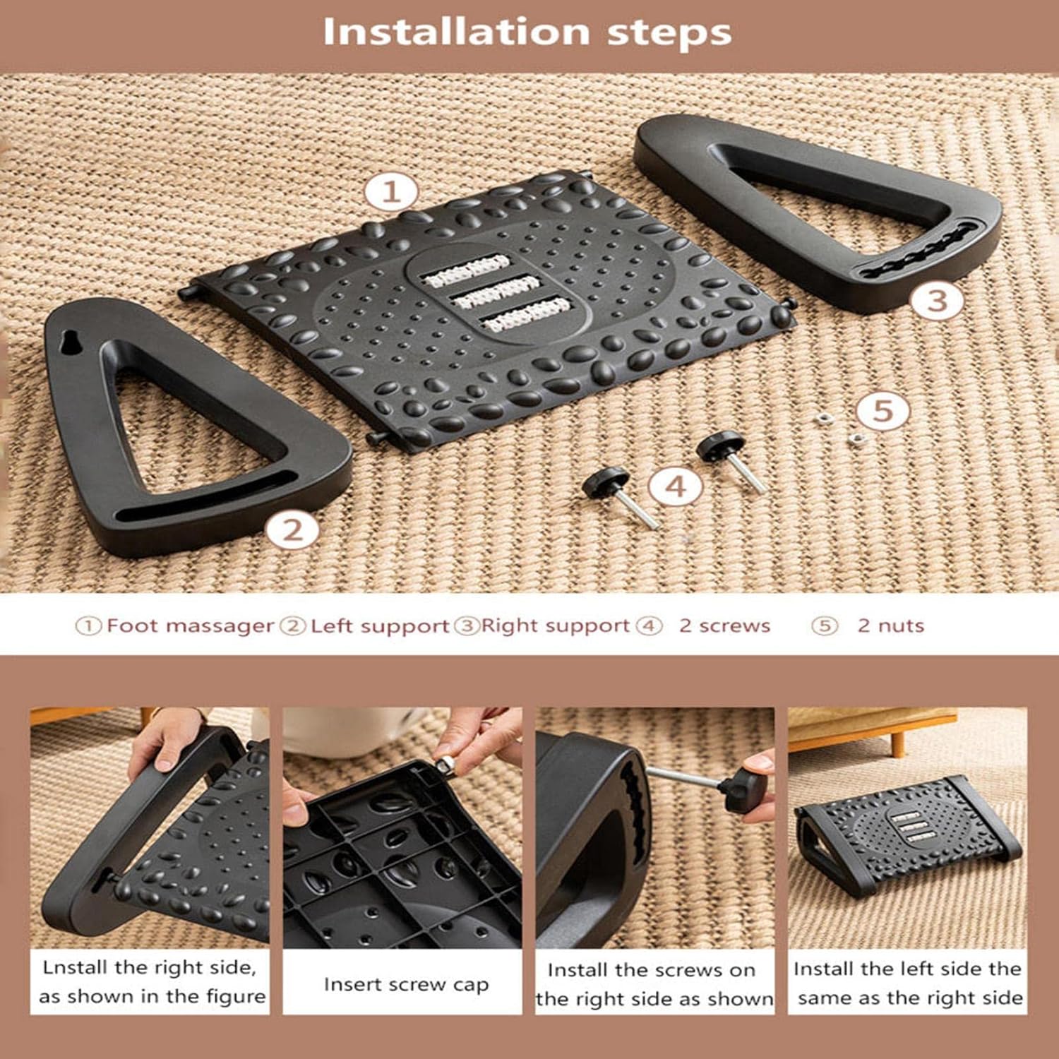 Under Desk | 6 Heights Adjustable Footrest | Foot Stool for Office Chair & Chair, Ergonomic Design