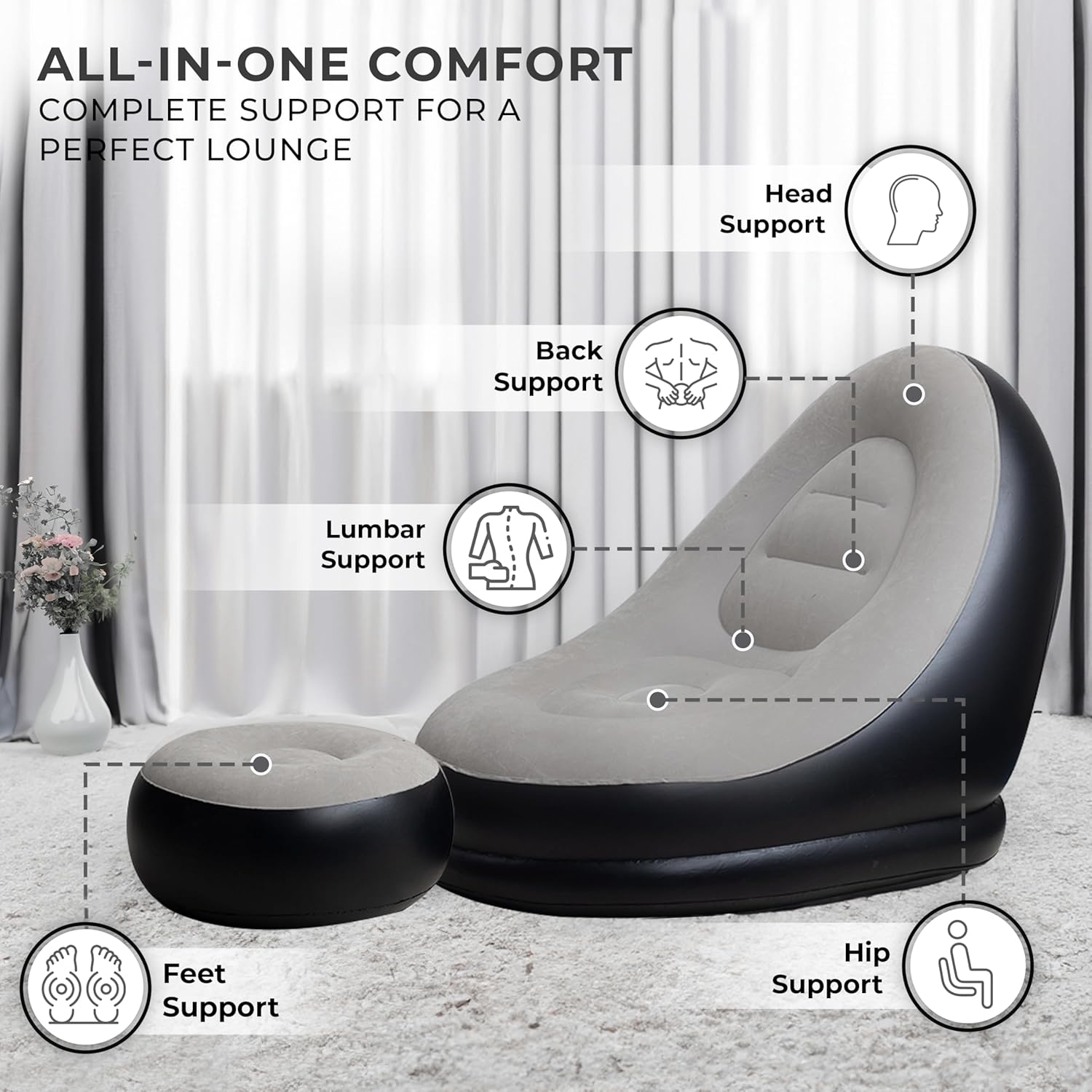 nflatable Lazy Sofa with foot step Air Chair Inflatable Reclining Lazy Couple Sofa with Footstool Sofa for Home Outdoor Garden Furniture Terrace Chairs To Rest with free pump