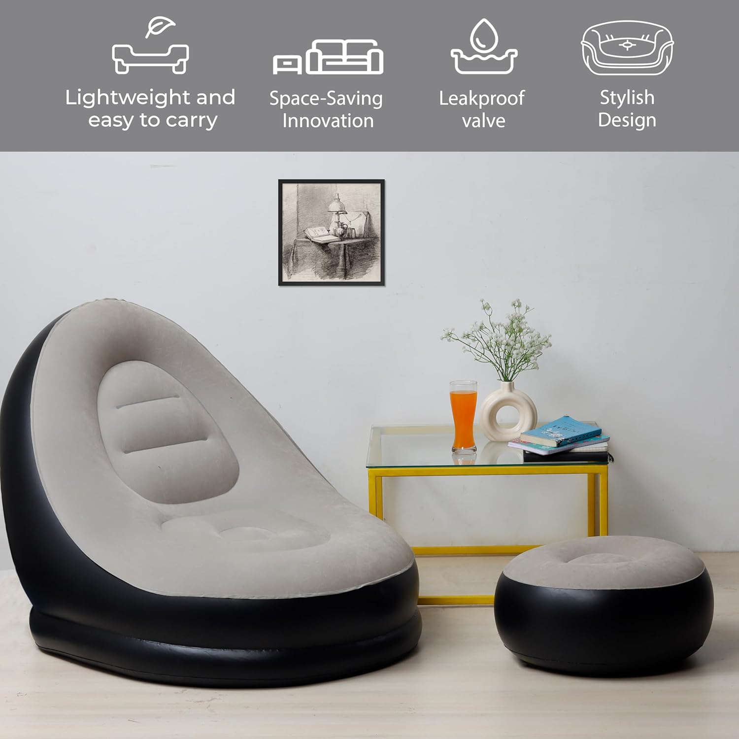 nflatable Lazy Sofa with foot step Air Chair Inflatable Reclining Lazy Couple Sofa with Footstool Sofa for Home Outdoor Garden Furniture Terrace Chairs To Rest with free pump