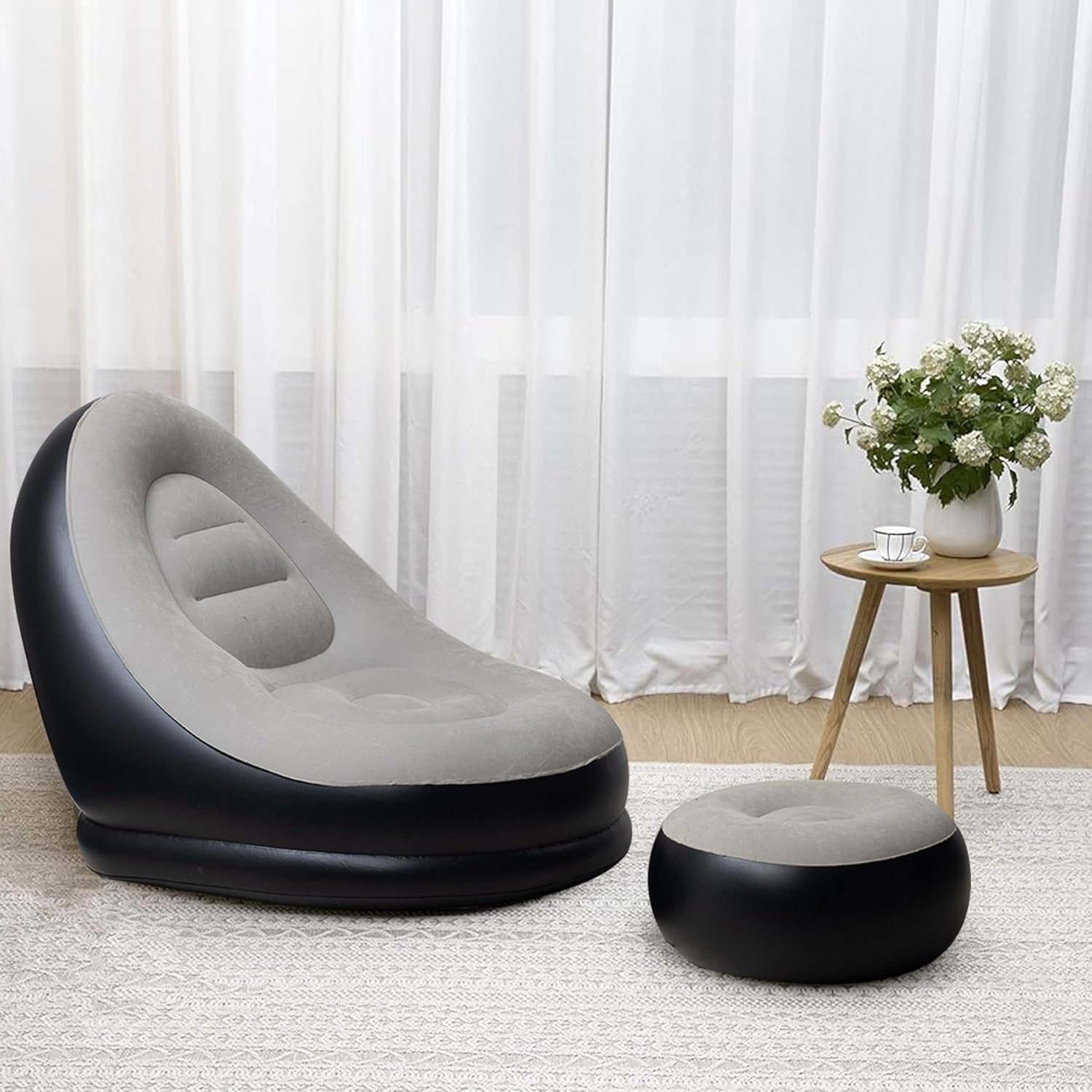 nflatable Lazy Sofa with foot step Air Chair Inflatable Reclining Lazy Couple Sofa with Footstool Sofa for Home Outdoor Garden Furniture Terrace Chairs To Rest with free pump