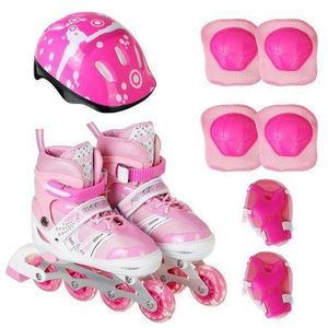 Skating shoes et inline roller skate shoes with helmet and guards- Pink