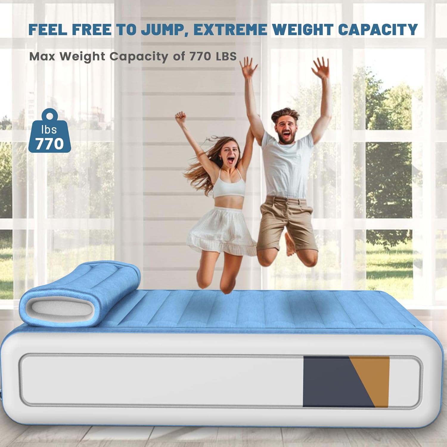 Double Air Mattress with Built in Pump, 18'' Raised Blow Up Inflatable Mattress, 3 Min Fast Inflate/Deflate, Waterproof Air Bed for Home, Camping, Guest & Double, 770lb Weight Capacity