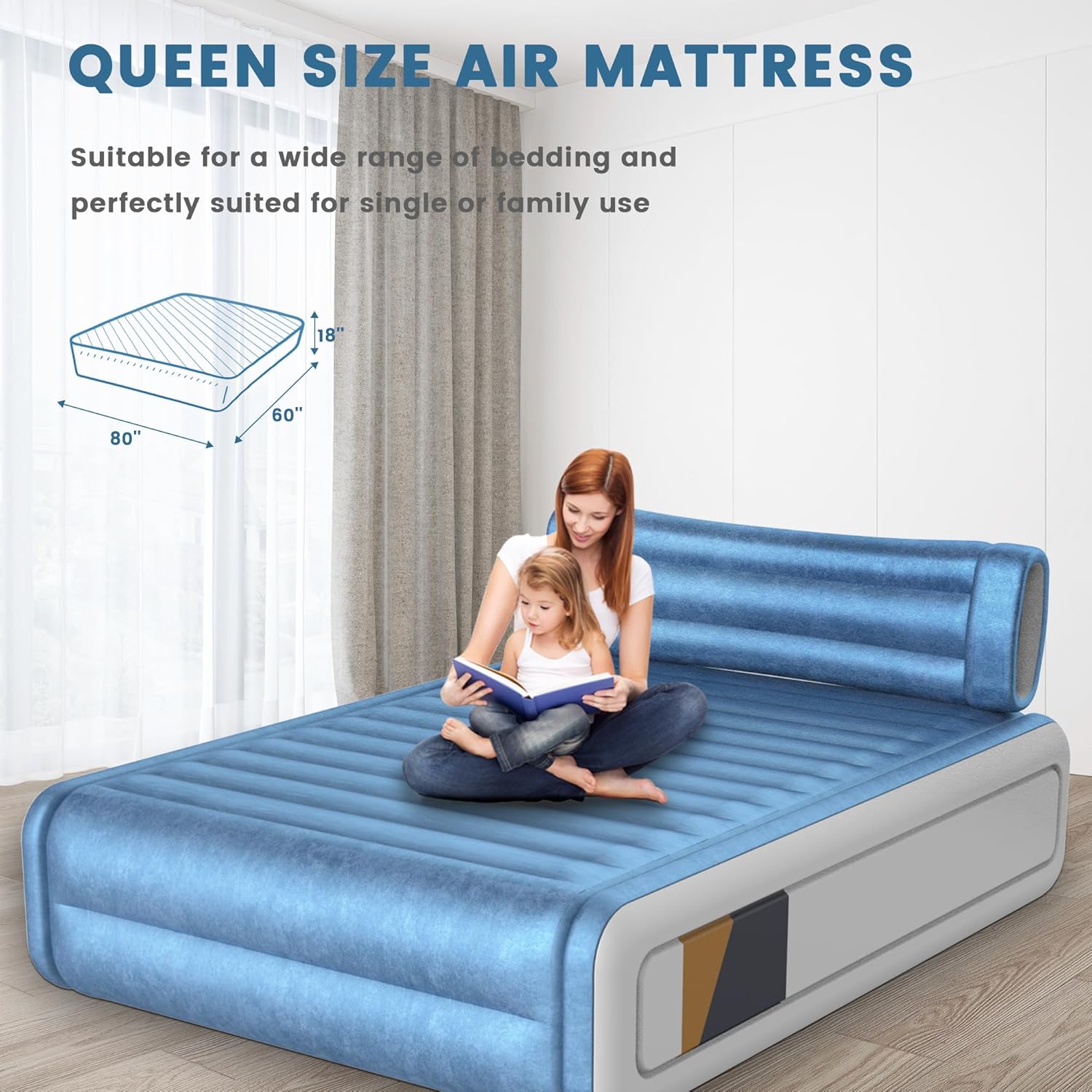 Double Air Mattress with Built in Pump, 18'' Raised Blow Up Inflatable Mattress, 3 Min Fast Inflate/Deflate, Waterproof Air Bed for Home, Camping, Guest & Double, 770lb Weight Capacity