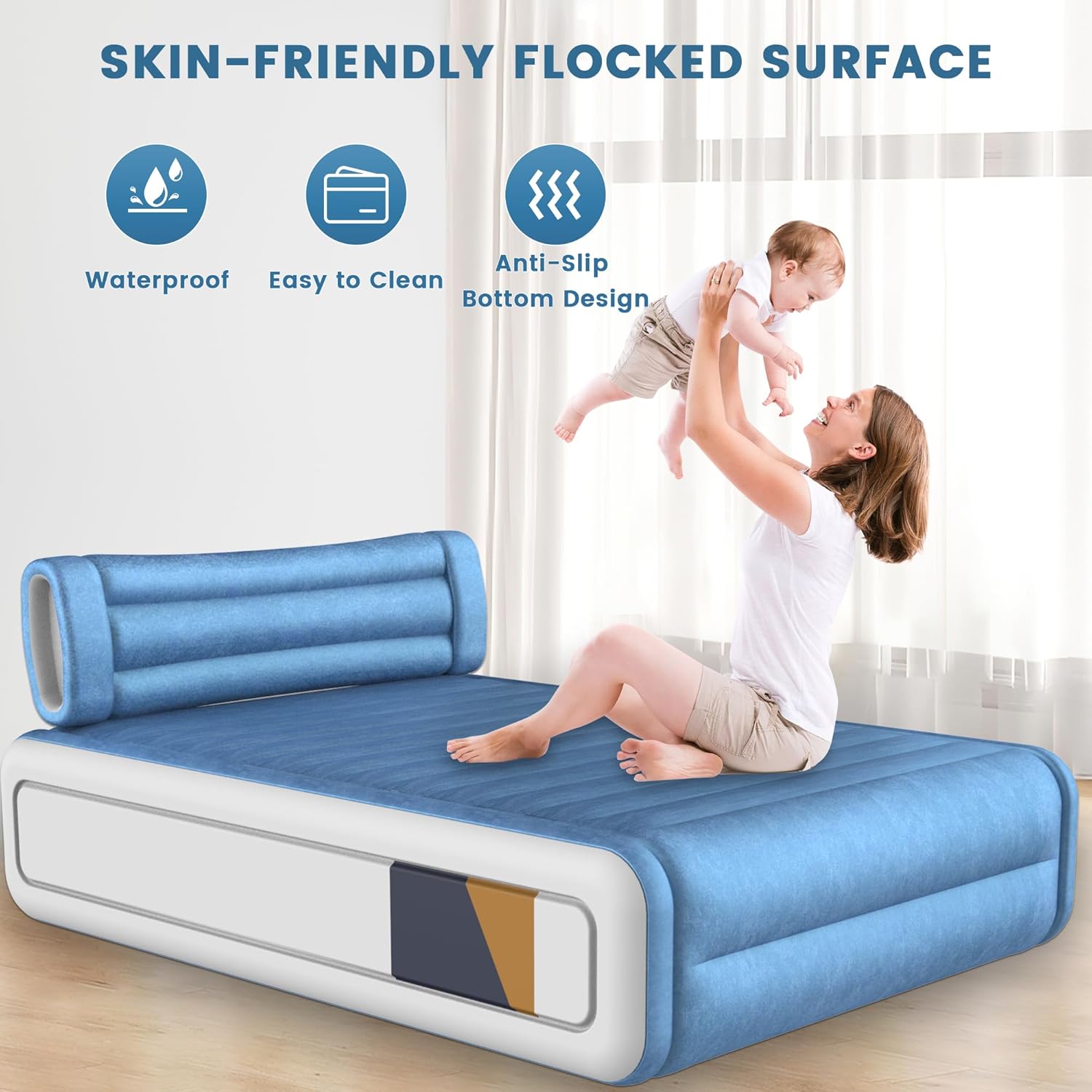 Double Air Mattress with Built in Pump, 18'' Raised Blow Up Inflatable Mattress, 3 Min Fast Inflate/Deflate, Waterproof Air Bed for Home, Camping, Guest & Double, 770lb Weight Capacity