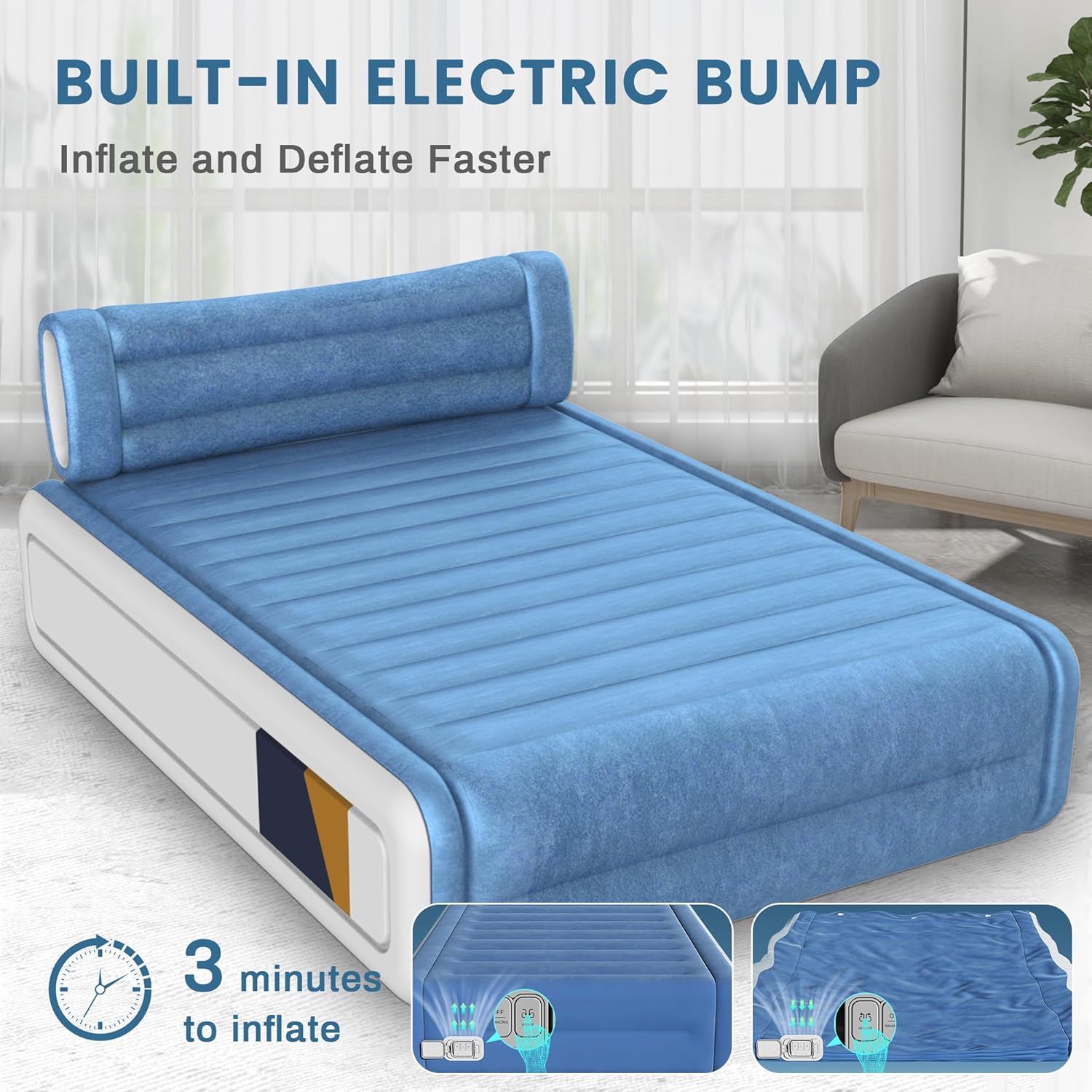 Double Air Mattress with Built in Pump, 18'' Raised Blow Up Inflatable Mattress, 3 Min Fast Inflate/Deflate, Waterproof Air Bed for Home, Camping, Guest & Double, 770lb Weight Capacity