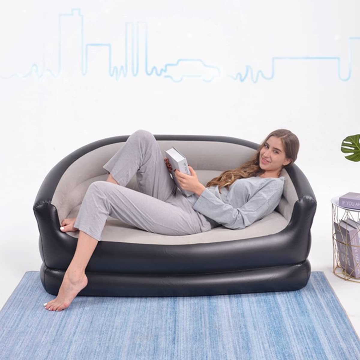 Inflatable 2 Seater Couch Blow Up Air Sofa with Comfort Flocked Surface