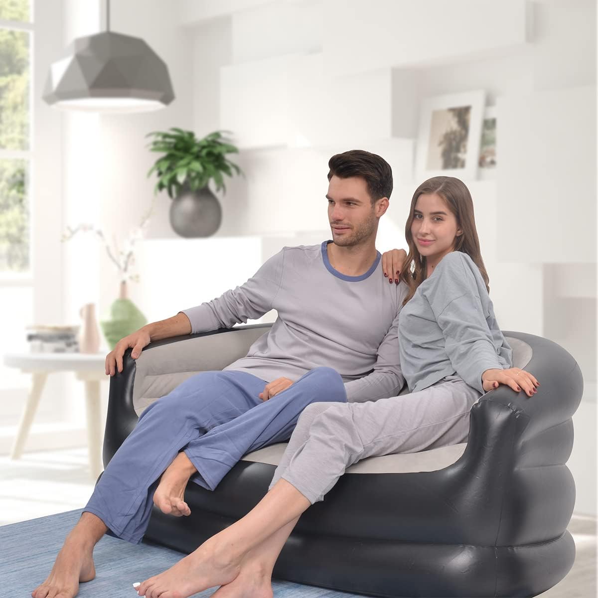 Inflatable 2 Seater Couch Blow Up Air Sofa with Comfort Flocked Surface