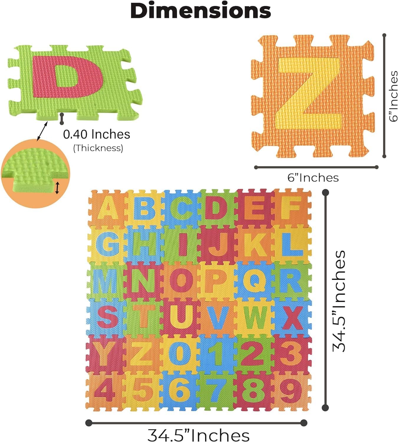 Kids Foam Play Mat Interlocking Alphabet and Numbers Floor Puzzle Colorful EVA Tiles Girls, Boys Soft, Reusable, Easy to Clean