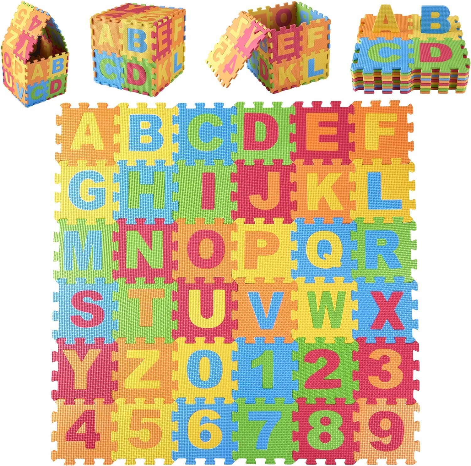 Kids Foam Play Mat Interlocking Alphabet and Numbers Floor Puzzle Colorful EVA Tiles Girls, Boys Soft, Reusable, Easy to Clean