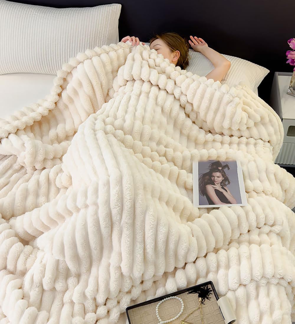 Home Bedding Blanket, Chuai Rabbit Plush Nap Blanket, Office Milk Fleece Flannel Warm Thickened Comfortable Sofa Throw Blanket