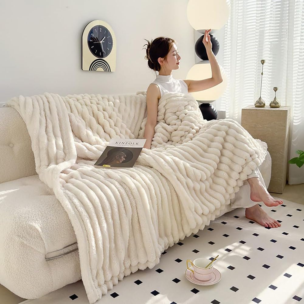 Home Bedding Blanket, Chuai Rabbit Plush Nap Blanket, Office Milk Fleece Flannel Warm Thickened Comfortable Sofa Throw Blanket